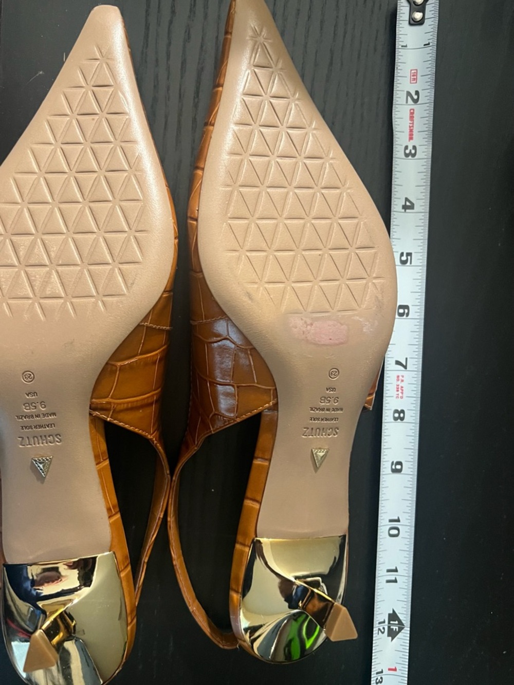 SCHUTZ Tan Croc-Embossed Slingback Kitten Heels Size 9.5 - Picture 6 of 7